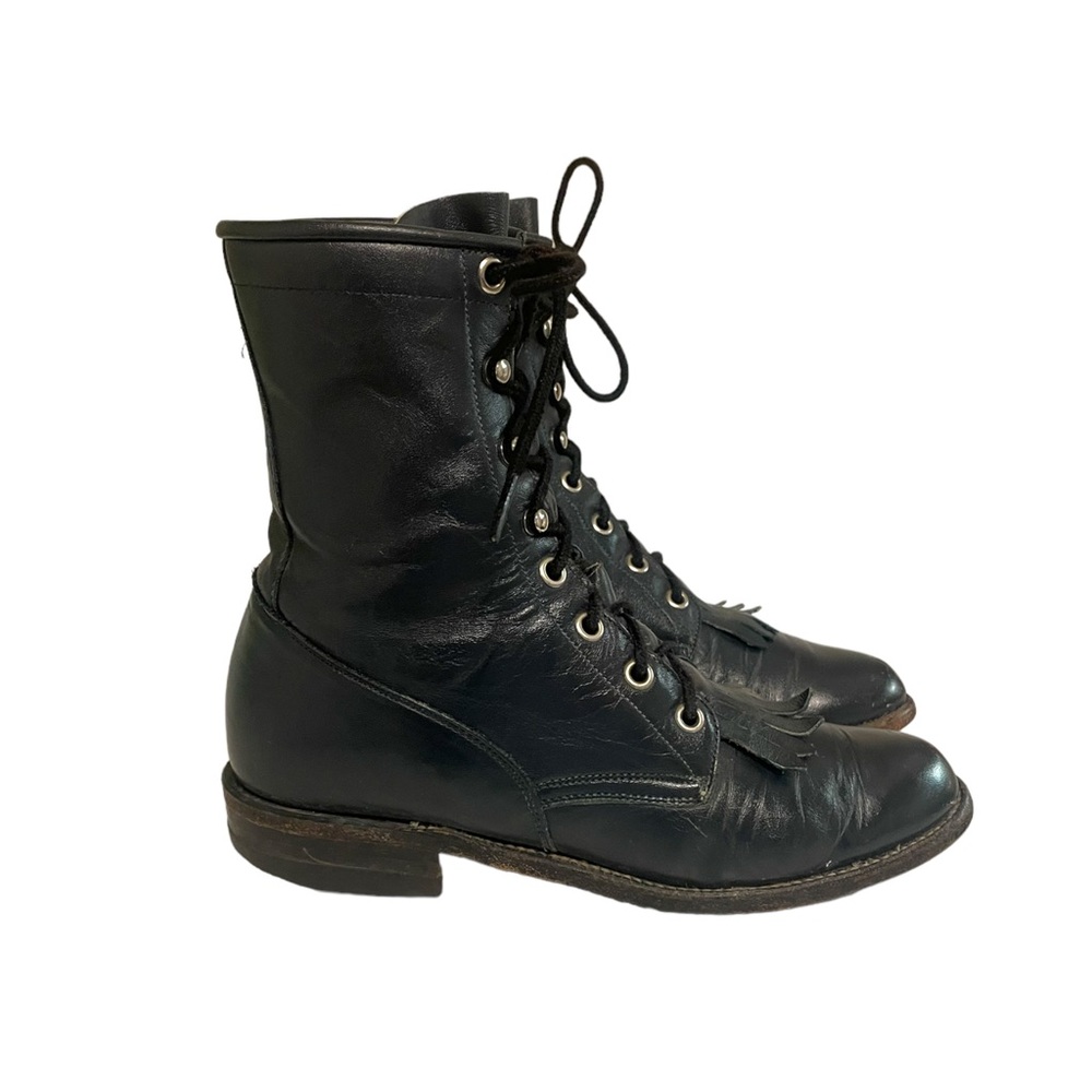 Navy Blue Justins-80s Vintage Boots-US Women SZ 6-Rockabilly-Lace up Roper Boots